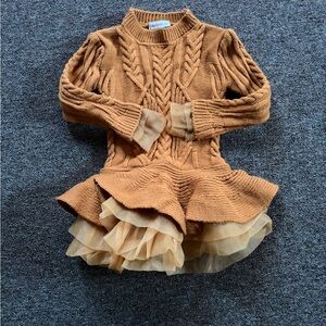 Brown Knit Dress with Tulle Skirt